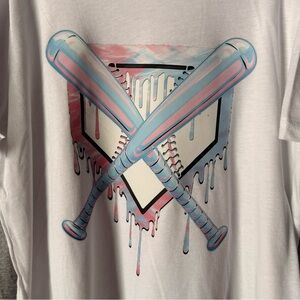 Bella Canvas White Kids Tee with Pastel Pink & Blue Baseball Graphic